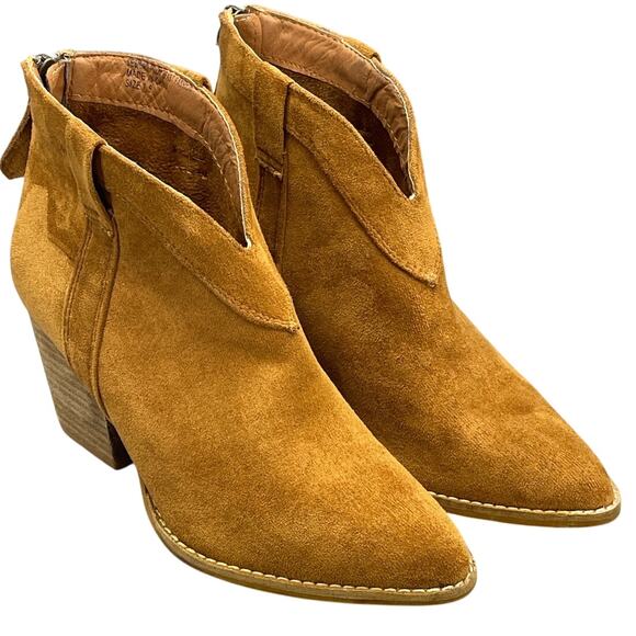 Beast Fashion Camel Brown Suede Block Heel Western Ankle Bootie Women 7.5 - Picture 1 of 12